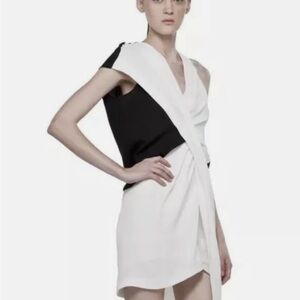 Helmut Lang 'Sugar' Asymmetric Black and White Stretch Crepe Dress Size 2